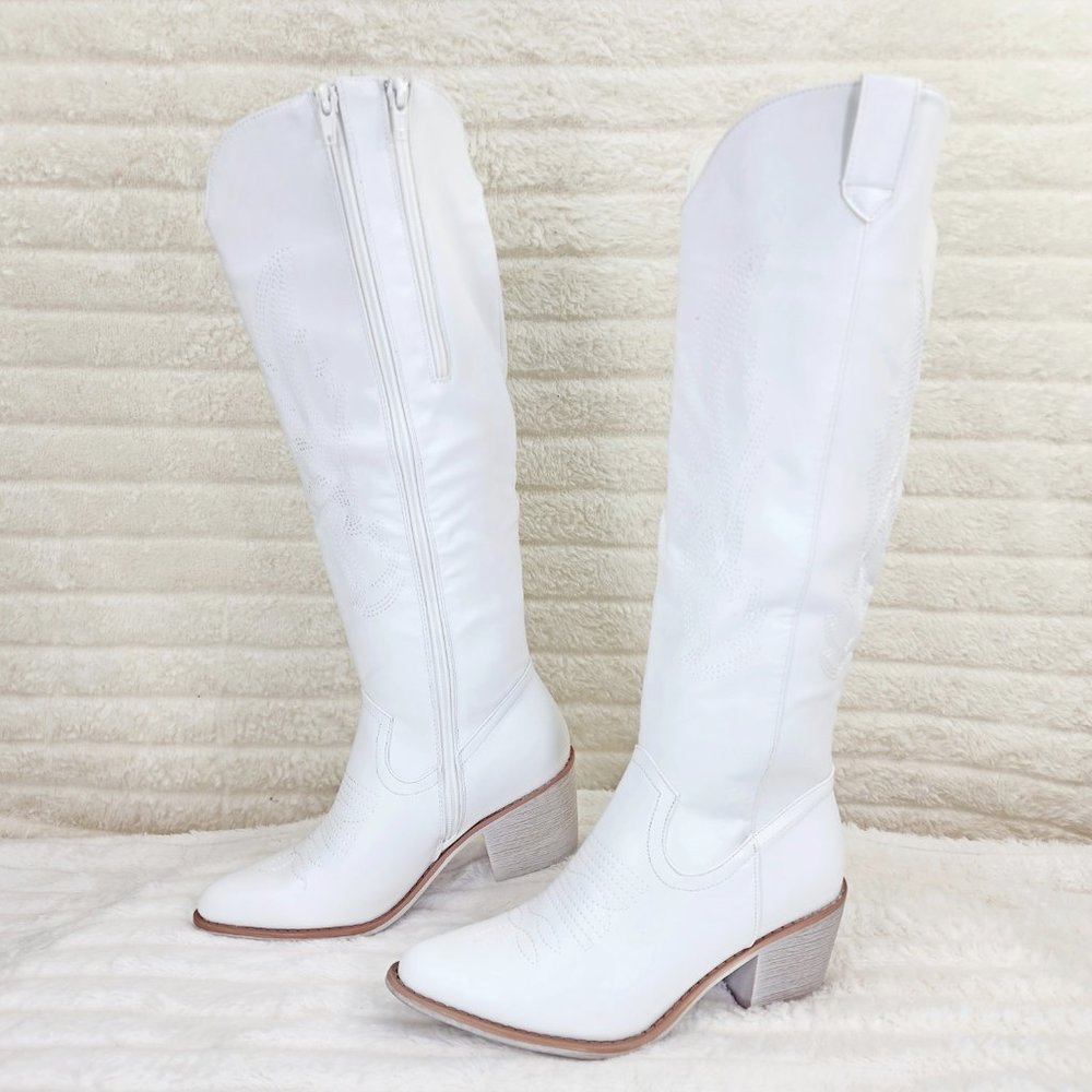 Wild Ones Rodeo Embroidered White Cowboy Cowgirl Boots Tuck Zipper - Picture 3 of 10
